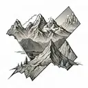 Create an image for a tattoo that symbolizes perseverance. This tattoo should include elements such as a mountain that a tattoo design idea