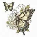 Create an image for a tattoo that symbolizes perseverance and transformation. The design should feature a butterfly emer tattoo design idea