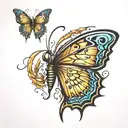 Create an image for a tattoo that symbolizes perseverance and transformation. The design should feature a butterfly emer tattoo design idea