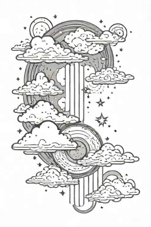 celestial themed tattoo featuring clouds floating tattoo design idea