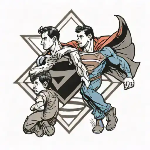 father and son with superman symbol tattoo design idea