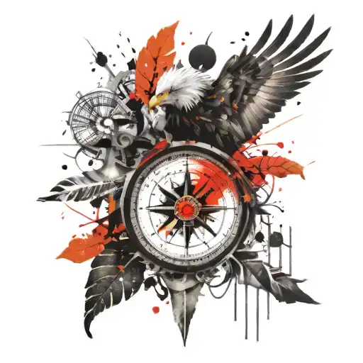 Eagle compass leaf tattoo design idea