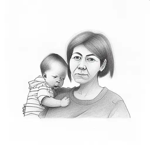 mom with her son really simple drawn tattoo design idea