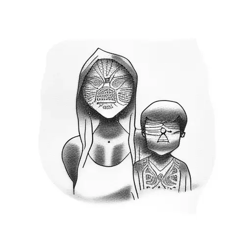 mom with her son really simple drawn tattoo design idea