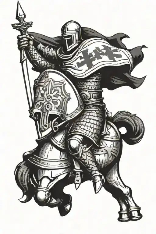 Crusader with flag tattoo design idea