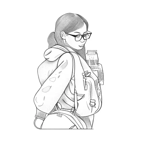 a girl with glasses and a backpack tattoo design idea