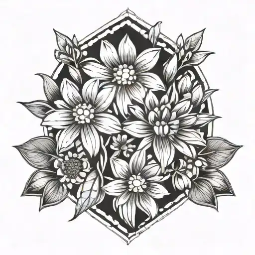 bouquet with chrysanthemum, Aster, snowdrop flower tattoo design idea