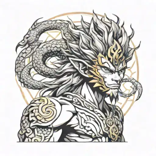 Dragon, Sun Wukong face very detailed tattoo design idea