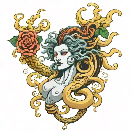 Gorgona Medusa head tattoo holding hands holding hands tattoo design idea