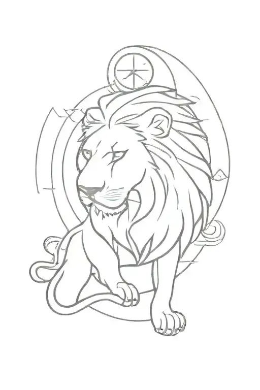 lion and clock tattoo design idea