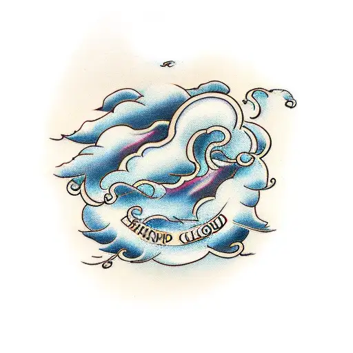 A storm cloud with words swirling inside tattoo design idea