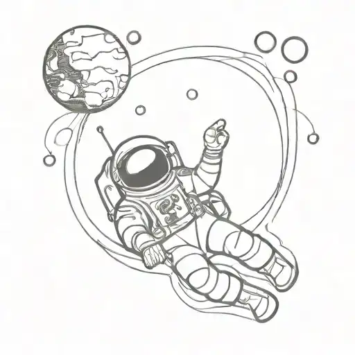 floating astronaut in space tattoo design idea