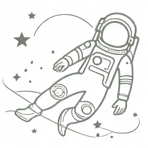 floating astronaut  surrounded by AFO, stars, galaxies tattoo design idea