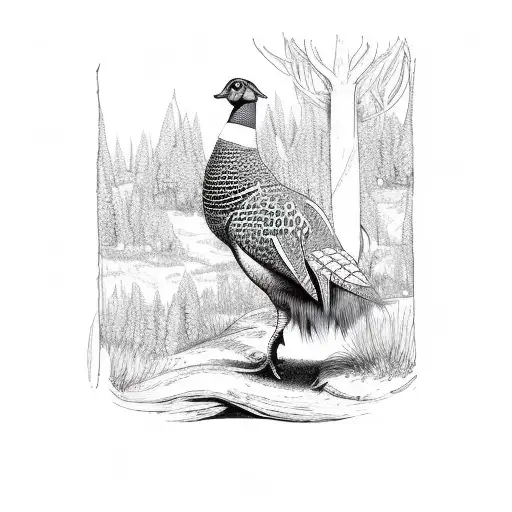 pheasant in a forest  tattoo design idea