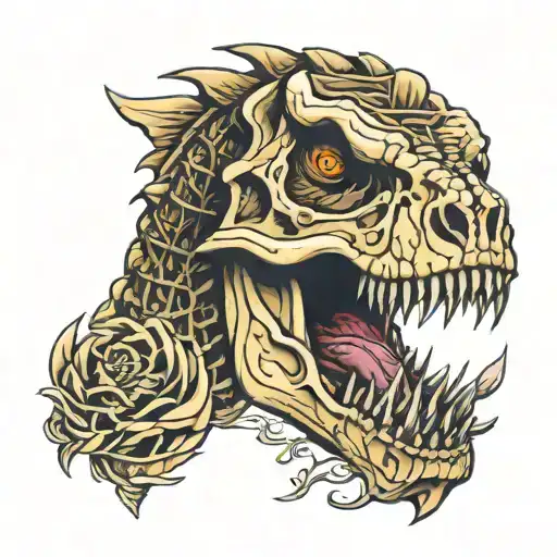 Money t rex skull tattoo design idea
