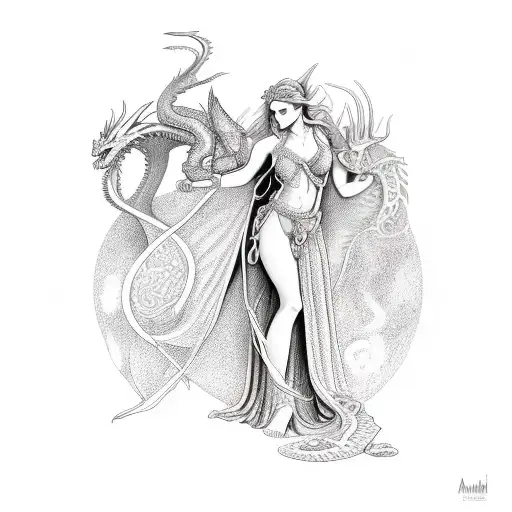 Aphrodite with a dragon tattoo design idea