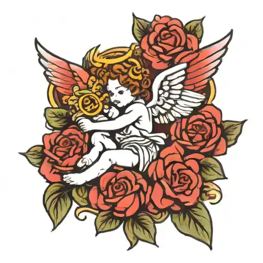 Cupid angel tattoo with 333  tattoo design idea