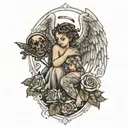 333 with angel cupid  tattoo design idea