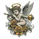 333 with angel cupid  tattoo design idea