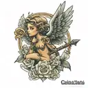 333 with angel cupid  tattoo design idea