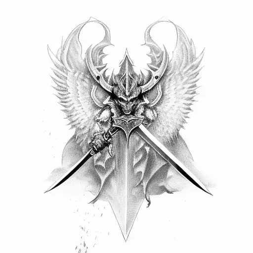 Sword with devil Wings  tattoo design idea