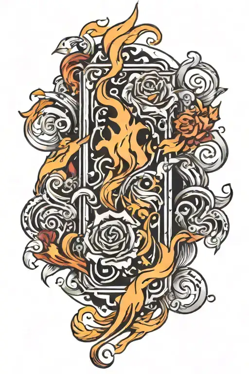 cards, flames left arm sleeve tattoo design idea