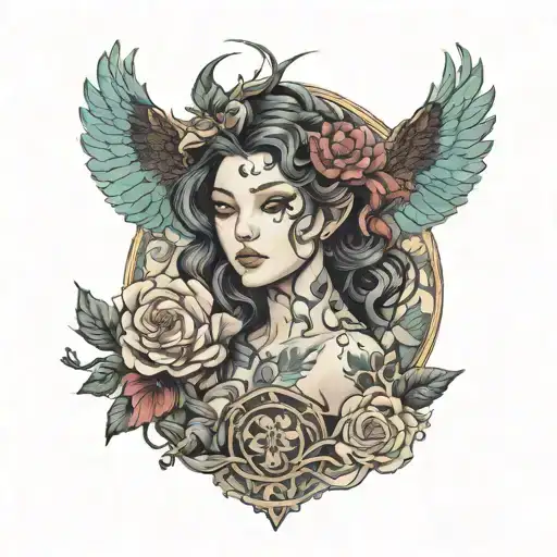 A mythological female character who is beautiful, strong, free, who breaks off, symbolizes transformation and change tattoo design idea