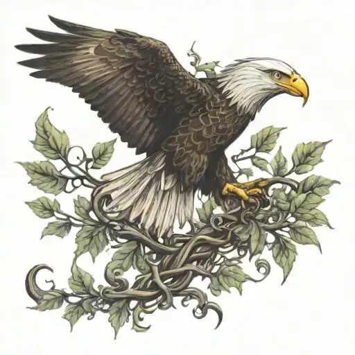 eagle soaring with vine in talons showing tattoo design idea