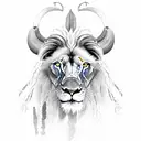 a lion with blue eyes and dreadlocks  in love with a ram with miedum blond hair and blue eyes tattoo design idea