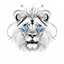 a lion with blue eyes and dreadlocks  in love with a ram with miedum blond hair and blue eyes tattoo design idea