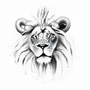 a lion with blue eyes and dreadlocks  in love with a ram with miedum blond hair and blue eyes tattoo design idea