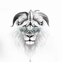 a lion with blue eyes and dreads in love with a ram with miedum blond hair and blue eyes tattoo design idea