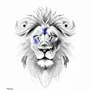 a lion with blue eyes and dreads in love with a ram with miedum blond hair and blue eyes tattoo design idea