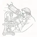 A detailed sketch of a scientist observing a copepod through a microscope tattoo design idea
