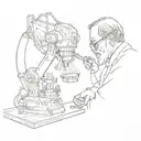 A detailed sketch of a scientist observing a copepod through a microscope tattoo design idea