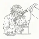A detailed sketch of a scientist observing a copepod through a microscope tattoo design idea