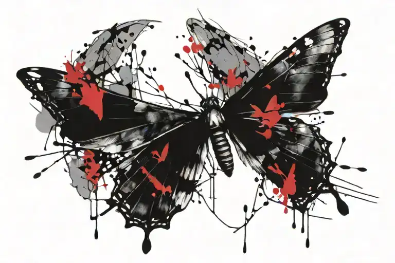 collar bone tattoo, 2 Moths in flight, branches coming over collar with moths resting on them tattoo design idea