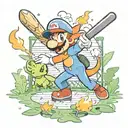 Mario base ball field where charizard is throwing a fire ball pitch to bulbasaur who is holding a bat in his vines tattoo design idea
