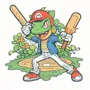 Mario base ball field where charizard is throwing a fire ball pitch to bulbasaur who is holding a bat in his vines tattoo design idea
