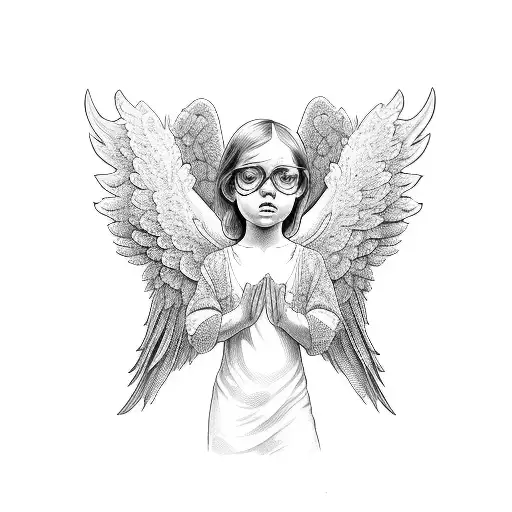 angel con lentes y pelo chino  tattoo design idea
