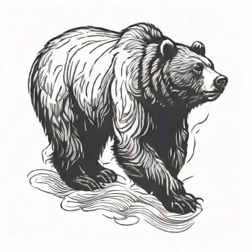 Bear silhouette walking, looking in the left tattoo design idea