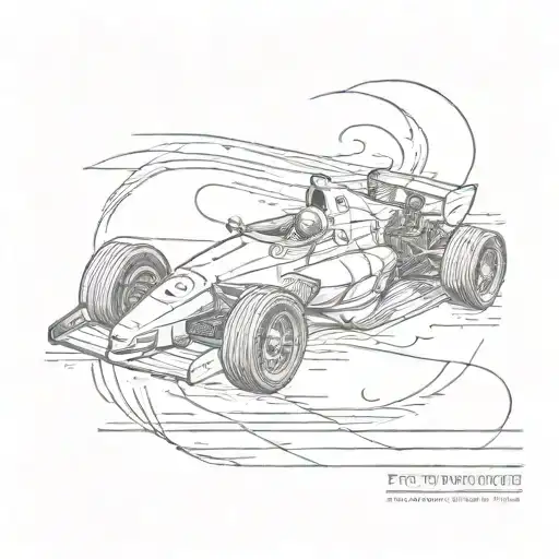 postage stamp with small f1 car driving on track winding tattoo design idea