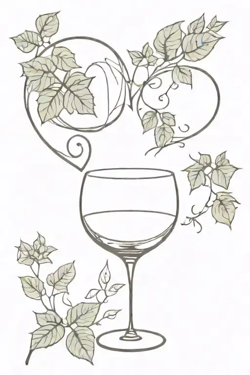 Two wine glasses with ivy around them in the shape of a heart  tattoo design idea