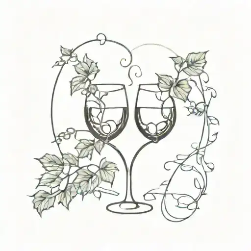 Two wine glasses with ivy around them in the shape of a heart  tattoo design idea