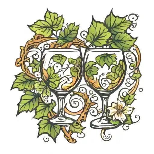 Two wine glasses with ivy around them in the shape of a heart  tattoo design idea