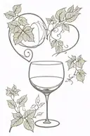 Two wine glasses with ivy around them in the shape of a heart  tattoo design idea