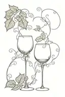 Two wine glasses with ivy around them in the shape of a heart  tattoo design idea