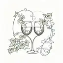 Two wine glasses with ivy around them in the shape of a heart  tattoo design idea