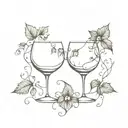 Two wine glasses with ivy around them in the shape of a heart  tattoo design idea