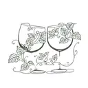 Two wine glasses with ivy around them in the shape of a heart  tattoo design idea
